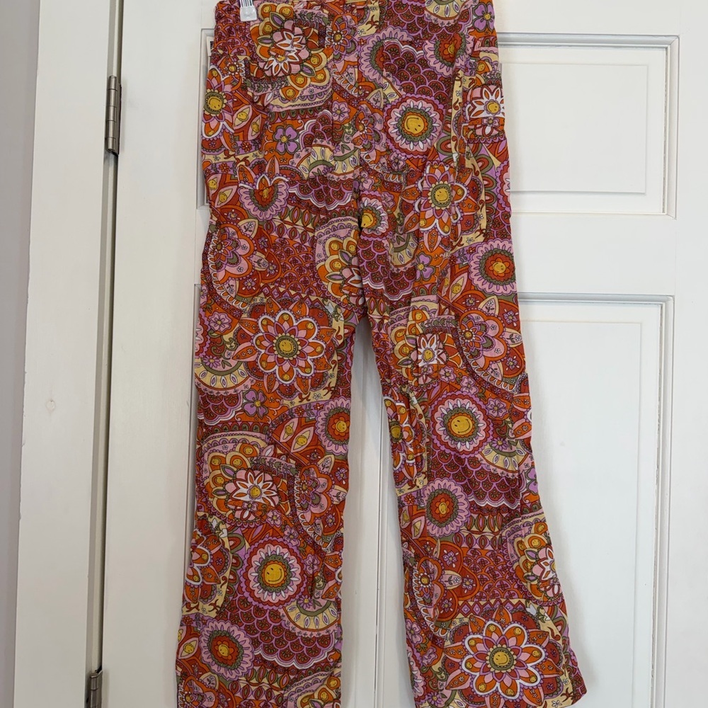 Billabong Orange & Pink Floral Print Pants 70s Print Hippie - Picture 5 of 8